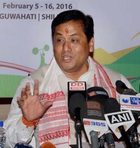 Guwahati: Union Minister of State (Independent Charge) for Sports and Youth Affairs Sarbananda Sonowal addressing a press conference during the release of Case Study by IIM Ahmedabad, in Guwahati on Tuesday. PTI Photo  (PTI5_17_2016_000119B)