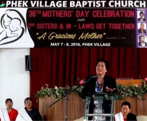 Zashetalu Chiero, speaking at the 36th Mother’s Day cum second sisters and in-laws get-together programme in Phek village on May 8.