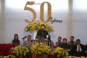 Koko Vizotha addressing the inaugural function of the JSU golden jubilee celebrations on December 27 in Jakhama, Kohima.