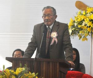 Pacifist Niketu Iralu speaking at the JSU’s 50th anniversary celebrations at Campion School ground in Jakhama in Kohima town on December 28.