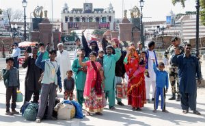 Attari: 39 Pakistani nationals including 18 fishermen and 21 civilians going to their country after India released them following completions of their jail term, at Attari international border about 30 km from Amritsar on Wednesday. PTI Photo  (PTI3_1_2017_000204B)