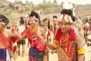 File photo of Konyak Naga men in traditional attire during Aoleang Monyu festival celebration.
