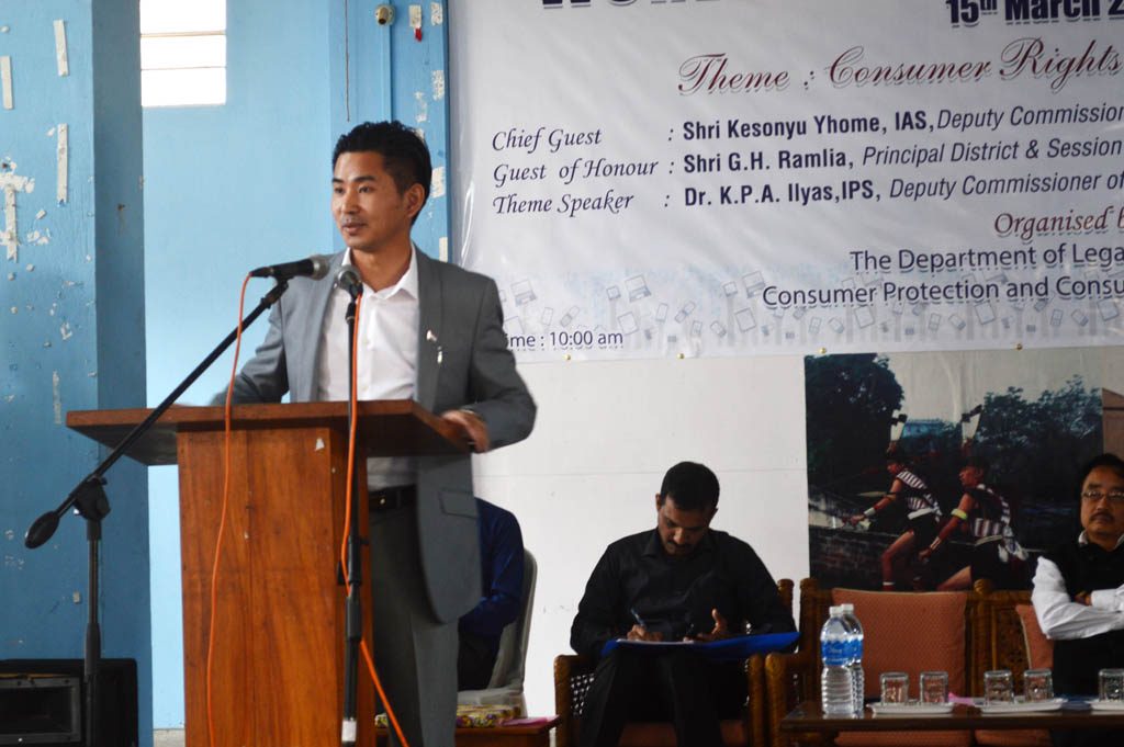 Deputy Commissioner of Dimapur Kesonyu Yhome addressing the World Consumer Rights Day program in Dimapur on March 15.