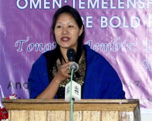 Dr Lanurenla, assistant professor at Fazl Ali College, speaking at the International Women’s Day programme at Sangtemla Community Hall in Mokokchung town on Wednesday.