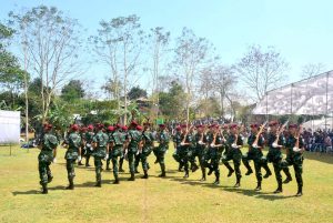 Cadres of NSCN-IM perform a drill display during the 38th Naga Republic Day celebration at the NSCN-IM Headquarter, Hebron, outskirt of Dimapur, Nagaland on Tuesday, March 21, 2017. Photo by Caisii Mao