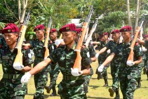 Cadres of NSCN-IM march pass during the 38th Naga Republic Day celebration at the NSCN-IM Headquarter, Hebron, outskirt of Dimapur, Nagaland on Tuesday, March 21, 2017. Photo by Caisii Mao