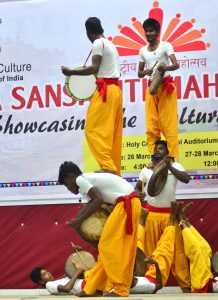 Artists from Pondicherry state perform on the opening day of Rashtriya Sanshriti Mahotsav, Showcasing the Cultural Heritage of India at Holy Gross Auditorium, Dimapur on Sunday, March 26, 2017. Photo by Caisii Mao