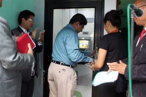 The general manager of the NABARD, Asoke Chakraborty, inaugurating an ATM booth of the NStCB on Monday in Dimapur.
