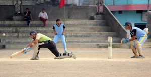 A Viking batsman plays a sweep shot during the first semi-final match against Skylark in the ongoing Master Shield T20 Cricket Tournament at Imkongmeren Sports Complex on Friday, March 24. 