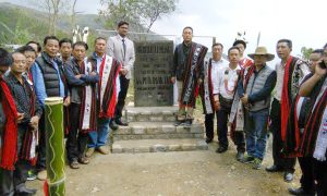 Imtikumzuk Longkumer, with Additional Deputy Commissioner of Mokokchung Sachin Jaiswal and Ungma village council members, after the inauguration of the agri-link road in Mokokchung. 