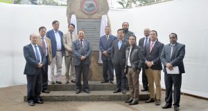 Chief Minister Dr. Shurhozelie with MLAs and bureaucrats during the unveiling of WWI Naga LC memorial monolith on Friday.