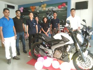 Proprietor and other working staff of SK Motors after the official launch of Bajaj Dominar 400 on April 17.