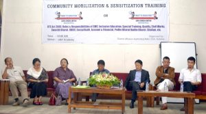 State Mission Director, SSA Nagaland Gregory Thejawelie (inset) speaking at the community mobilisation and sensitisation training at Kohima on April 10. Also is seen section of the officials during the programme.