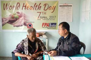 A medical officer examines a person during a medical camp on World Health Day, a programme for which was organised by the FPA India, Nagaland unit, in collaboration with the Thenyuzumi Students’ Union.