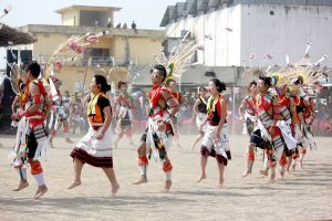 Angami cultural troupe presenting a folk dance