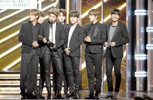 BTS accepts Top Social Artist onstage during the 2017 Billboard Music Awards at T Mobile Arena on May 21 2017 in Las Vegas.