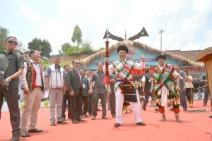 Manipur chief minister N Biren posing with a Poumai traditional attires during inaugural function of 2 day Barak spring festival in Senapati town in the NE sgtate on monday