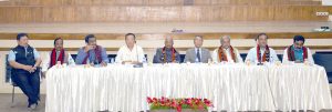 DAN Chairman TR Zeliang State Chief Minister Dr. Shurhozelie Liezietsu and State BJP President Visasolie Lhoungu along with the visiting dignitaries at IMC Hall Dimapur on friday