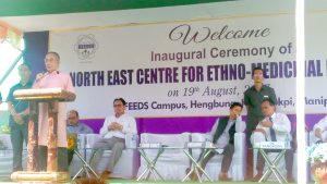 Manipur Dy CM Y Joykumar speaking at the enthno medicinal research centre at Hengbung in Manipur on saturday 1