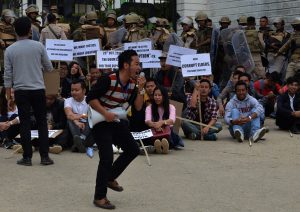 002...Youth protesting outside the NPSC office in Kohima on Thursday
