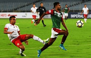 Action from the I League clash between Mohun Bagan and Shillong Lajong on Thursday.