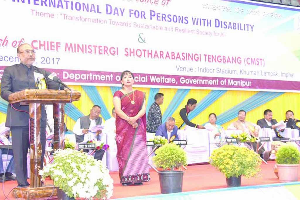 Manipur Chief Minister N Biren speaking at the International Day for Persons with Disabilities observation in Imphal on Sunday 1
