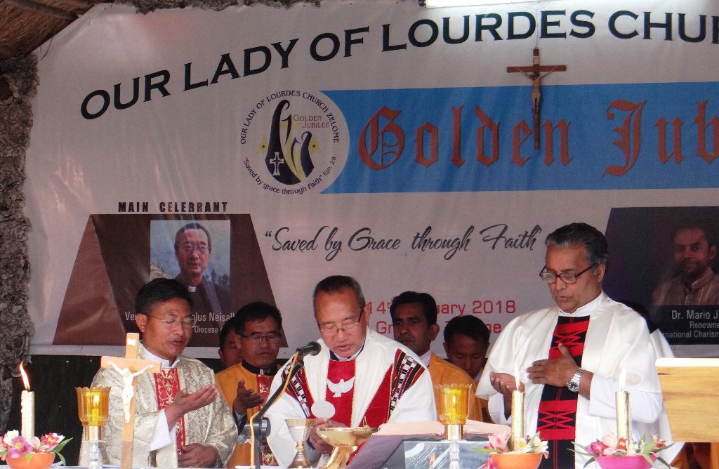 Main Celebrant Very Rev. Fr. Carolus Neisalhou Kuotsu Vicar General Kohima Diocese Middle during the High Mass