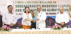chief minister N Biren being presented a tree sapling at the inaugural function of 2 day workshop on mountain issues in imphal on Monday