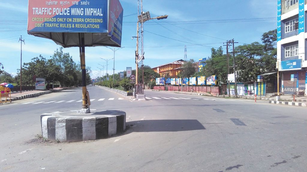 Deserted Khoyathong PWD junction in Manipur capital during the second day of 48 hr MUSU sponsored general strike on Thursday