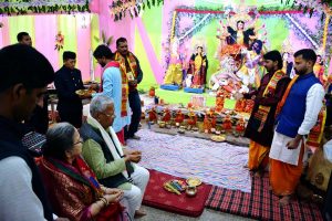 Governor Acharya and his lady wife at Hindu Navyuk Sangh Durga Mandi Kohima on the occasion Durga Puja and Dussehra on 16th October 2018