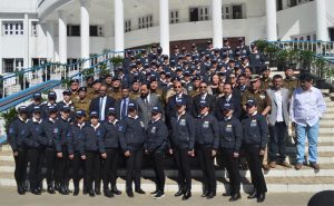CM Rio Dy CM DGP and others pose for a photograph with the newly launched tourist police at the PHQ in Kohima on Monday.