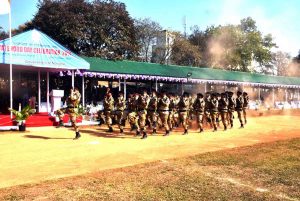 Manipur chief minister N Biren inspecting march past parade during statehood day observation at 1st MR ground in Imphal on Monday 2