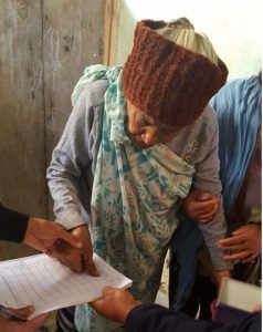99 year old Dielepuu casting her vote at Chiechama
