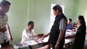 NDPP and PDA consensus candidate for the lone Lok Sabha seat for Nagaland Tokheho casting his vote at Naharbari Government High School polling booth No.7 under Dimapur III DPRO Dimapur