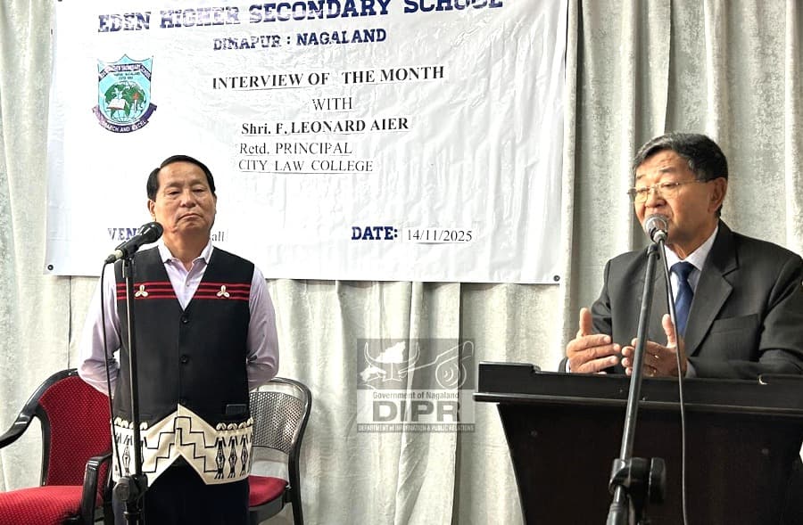 P Leonard Aier interacts with students of Eden Higher Secondary School