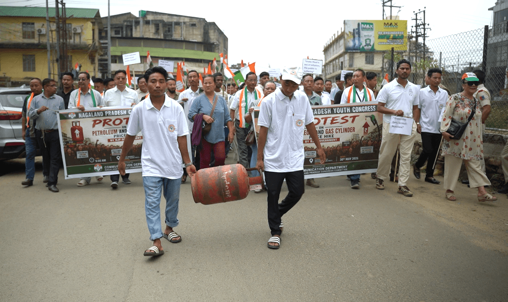 Congress stages rally in Dimapur against rising fuel and LPG prices