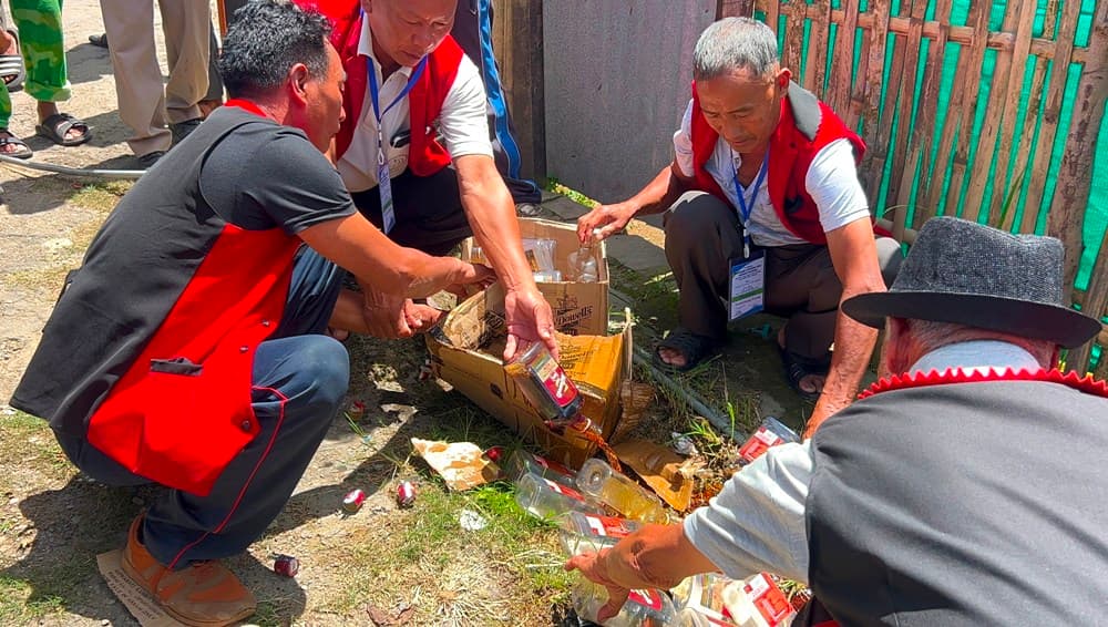 Longsa Village Council in Wokha destroys seized IMFL