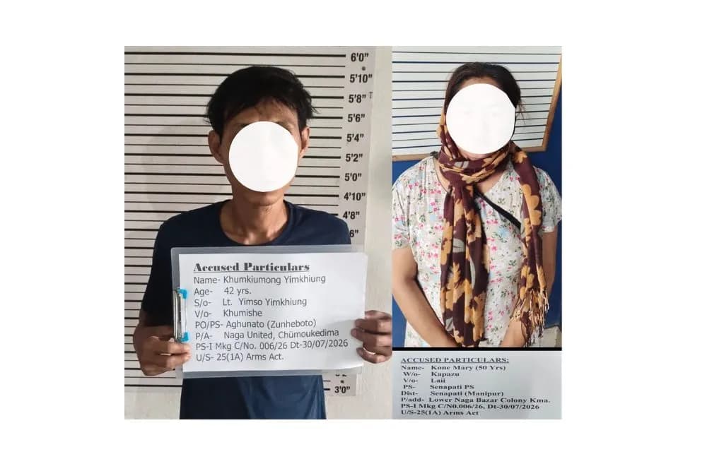Mokokchung Police seize two AK rifles, three pistols; arrest two